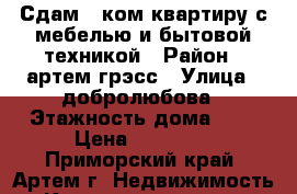 Сдам 1-ком.квартиру с мебелью и бытовой техникой › Район ­ артем грэсс › Улица ­ добролюбова › Этажность дома ­ 2 › Цена ­ 10 000 - Приморский край, Артем г. Недвижимость » Квартиры аренда   